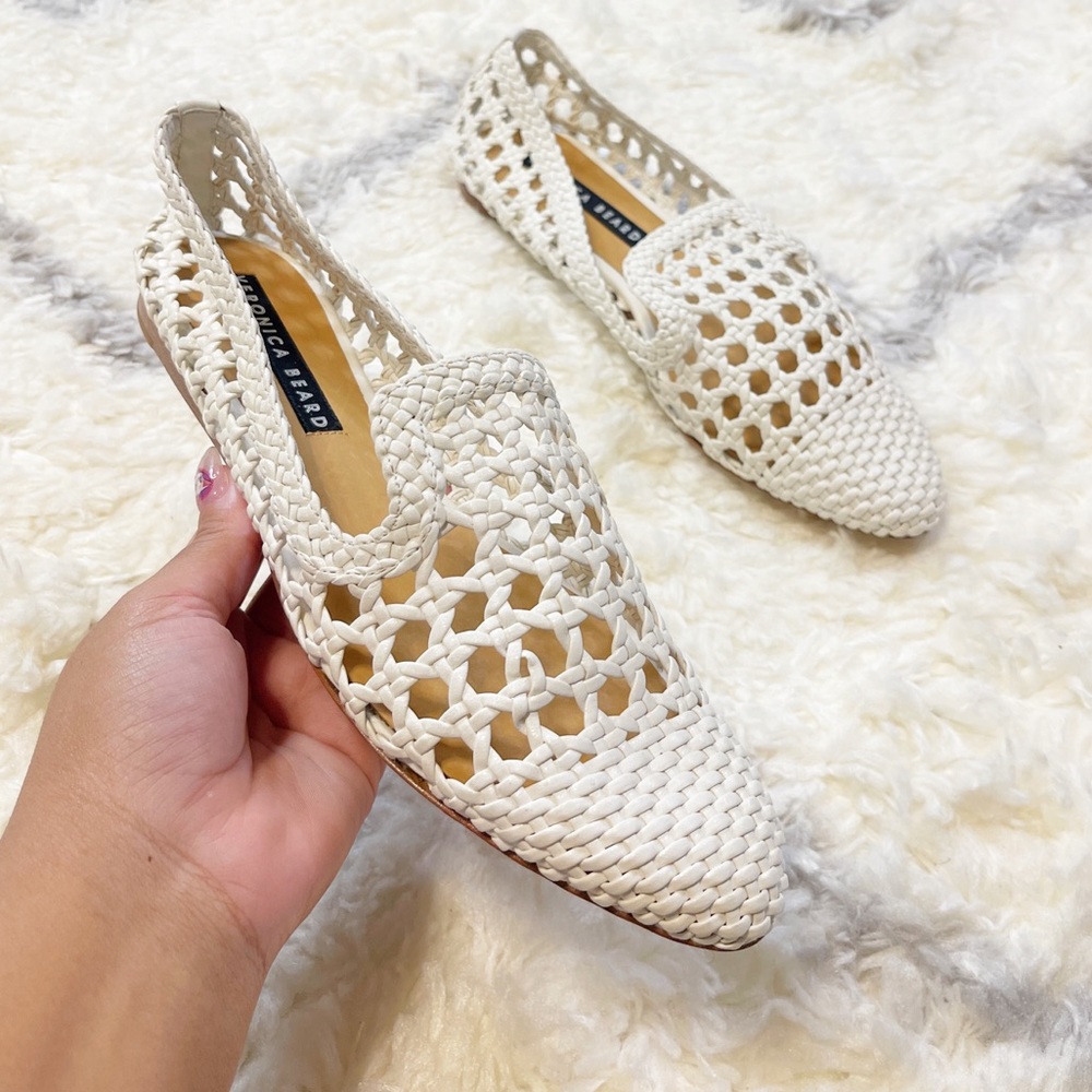 Veronica Beard Flats White Basket Weave Woven Pointed toe Shoes size 9.5 or 39.5